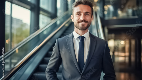 Smiling confident professional executive manager, proud lawyer, confident businessman leader wearing blue suit, portrait. 