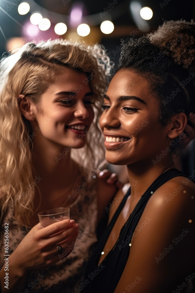 shot of two young women sharing a moment together at a party
