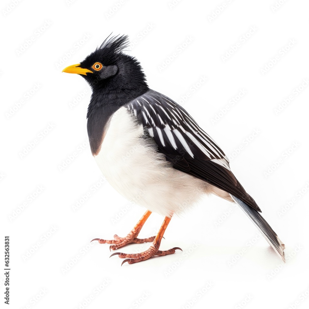 Fototapeta premium Crested myna bird isolated on white. Generative AI
