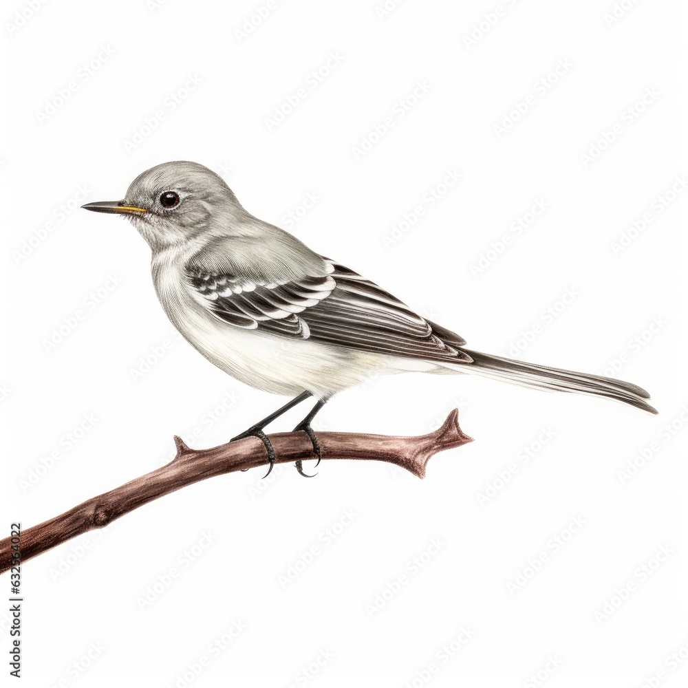 Gray flycatcher bird isolated on white. Generative AI Gray flycatcher bird isolated on white. Generative AI