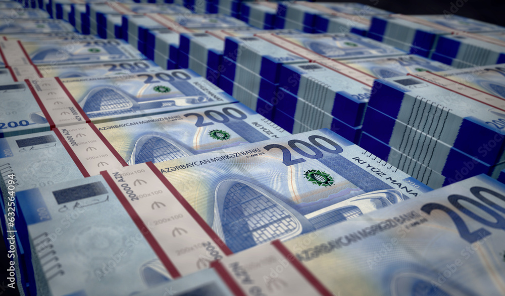 Azerbaijan Manat money banknotes pack 3d illustration - obrazy, fototapety, plakaty 