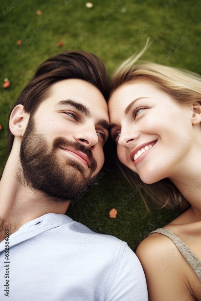 Fototapeta premium shot of a romantic young couple lying on their lawn