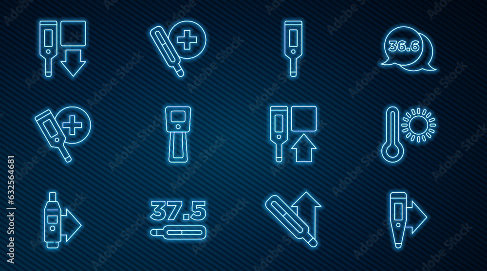 Set line Digital thermometer, Meteorology, and Medical icon. Vector Set line Digital thermometer, Meteorology, and Medical icon. Vector