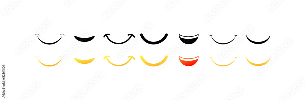 Obraz premium Smile icons. Different styles, big smile, open mouth smile. Vector icons