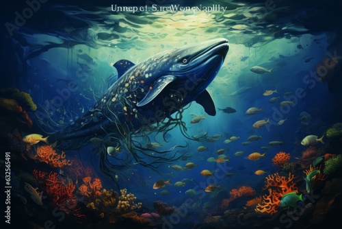 Symphony of deep water with whale. Beautiful illustration picture. Generative AI