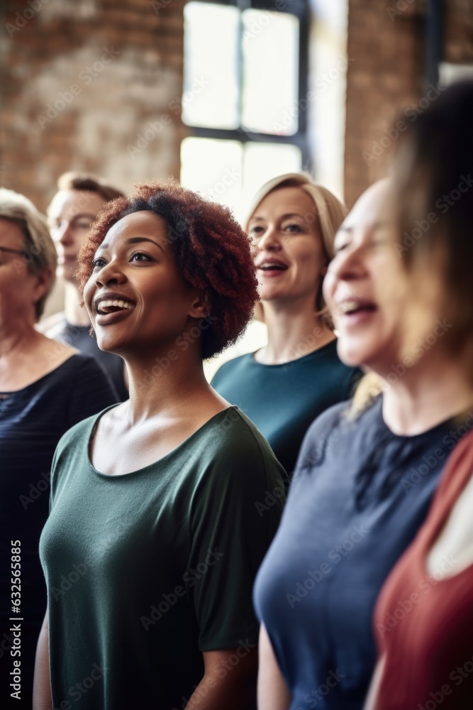 shot of a choir singing together in rehearsals shot of a choir singing together in rehearsals