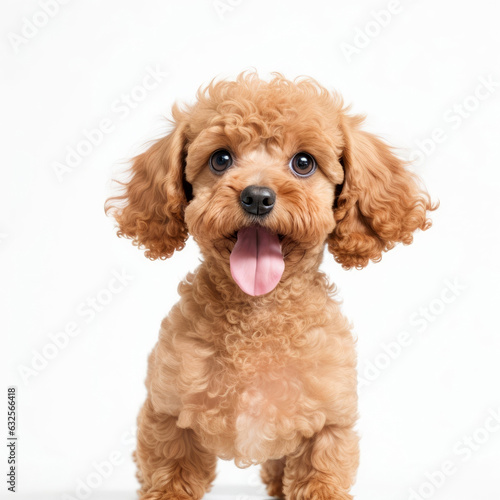 Cute toy poodle dog on white background. Generative AI
