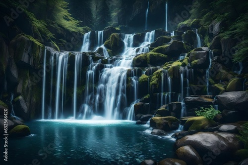 waterfall in the forest created by AI