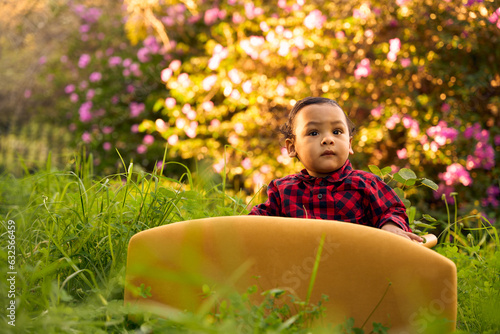 A one-year-old baby on the nature