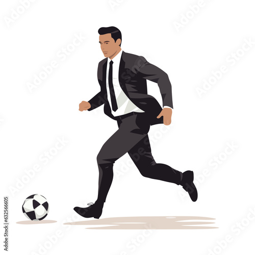 man in business suit playing soccer vector flat isolated illustration