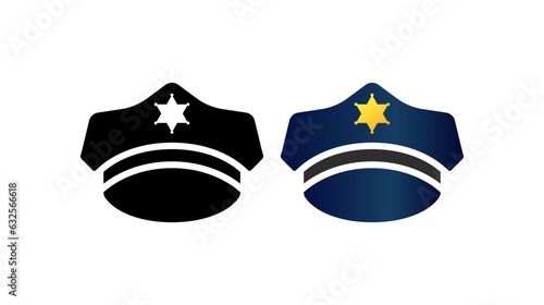 Police cap. Different styles, color, police star, cap with police star. Vector illustration