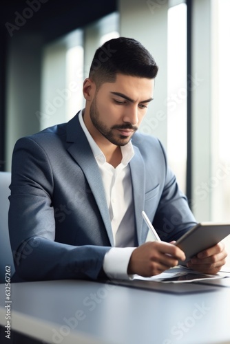cropped shot of a young businessman using his tablet while working in the office