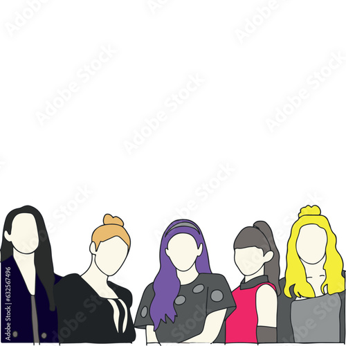 Illustration vector of a beautiful five-member kpop idol girl group.
