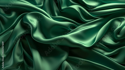 Smooth elegant green silk fabric texture, generative AI.