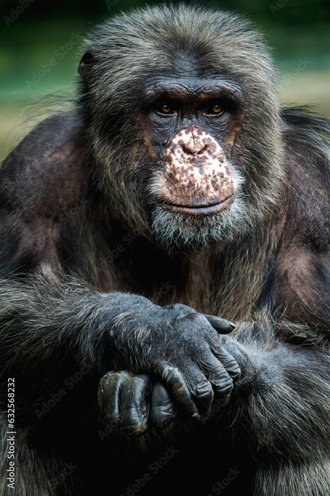 Chimpanzee portrait in zoo park