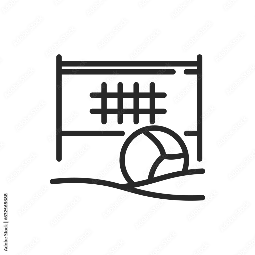 Beach Volleyball Icon. Vector Outline Editable Sign of Volleyball Ball and Net on the Sandy Beach. Linear Minimal Illustration. Beach Volleyball Icon. Vector Outline Editable Sign of Volleyball Ball and Net on the Sandy Beach. Linear Minimal Illustration.
