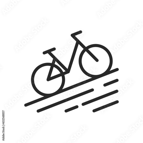 Mountain Bike Icon. Vector Outline Editable Sign of Mountain Biking Adventure Uphill. Cycling Linear Minimal Illustration.