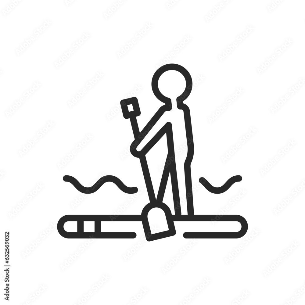 Sup Sign SUP Boarding Icon. Vector Outline Editable Sign of Adventure and Fun on ...