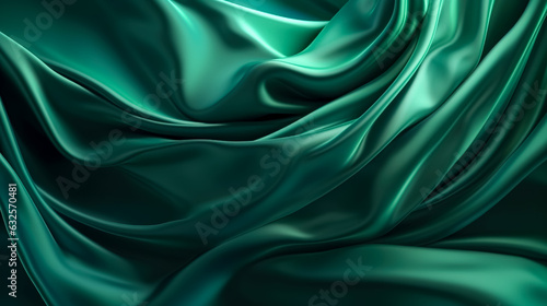 Smooth elegant green silk fabric texture  generative AI.