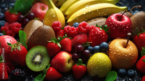 Close-Up of Vibrant Mixed Fruit Assortment - AI Generated 