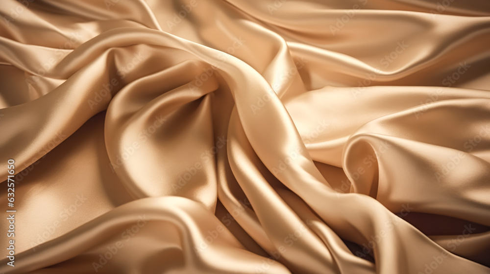 Fototapeta premium Smooth elegant beige silk fabric texture, generative AI.