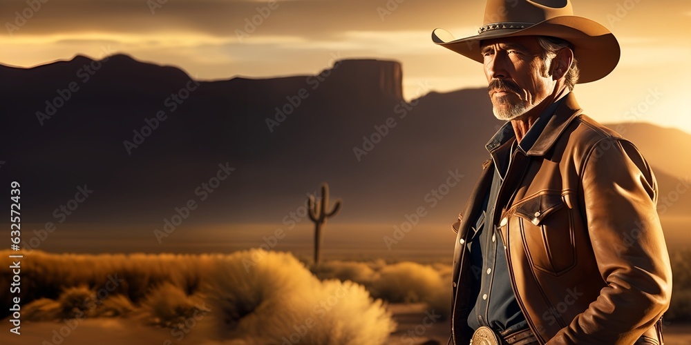 Cowboy in the wild west during sunset. Generative AI Cowboy in the wild west during sunset. Generative AI