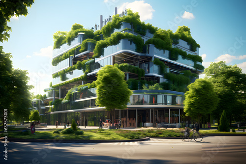 Green Office Complex. Sustainable Business Building with Eco-Friendly Features