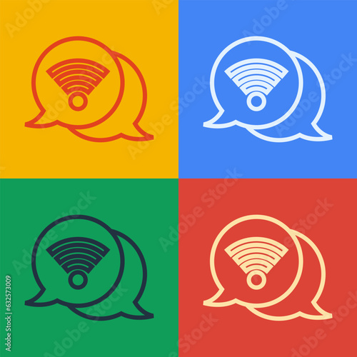 Pop art line Wi-Fi wireless internet network symbol icon isolated on color background. Vector