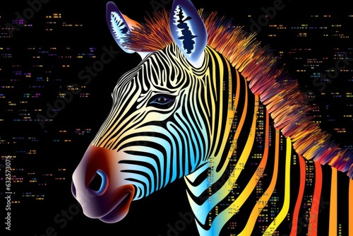 Zebra with lines  futuristic image. Beautiful illustration picture. Generative AI