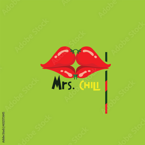 Chili vector illustration logo forming madam lips, chili lip mask
