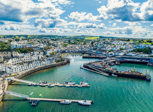 Obraz na płótnie Brixam Harbour and Brixham Marina from a drone, Brixham, Torbay, Devon, England, Europe w salonie