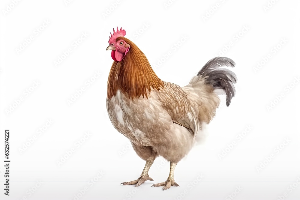 Fototapeta premium Farm fresh hen illustrating agriculture beauty. Single isolated chicken on white background