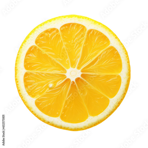 Lemon slice isolated on white transparent background, Yellow ripe citrus fruit cut, view from above, PNG,