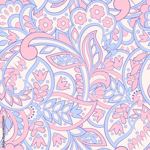 Paisley seamless vector pattern. Fabric Indian floral ornament 