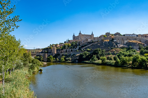 Panoramic view of Toledo  Spain  UNESCO World Heritage. Tagus River  Old Town and Alcazar.