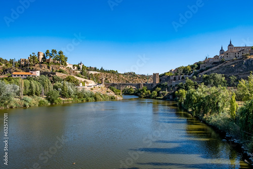 Panoramic view of Toledo, Spain, UNESCO World Heritage. Tagus River, Old Town and Alcazar.