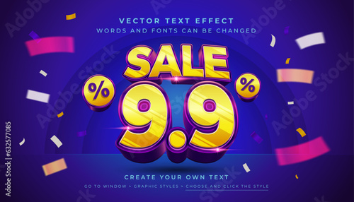 Vector Editable 3D yellow discount sale text effect. September 9.9 typography graphic style on abstract background
