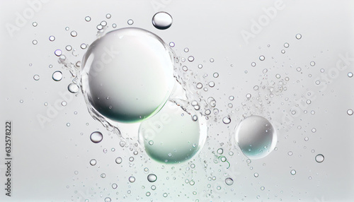 water bubbles floats or cosmetic liquid serum drops on white background. skin care concept  Ai generated image