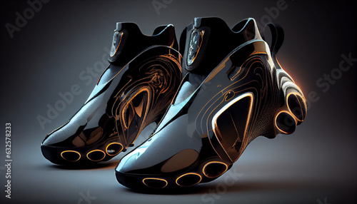 Techno wireless smart shoes of the future, 3d render of a pair of shoes, Ai generated image 