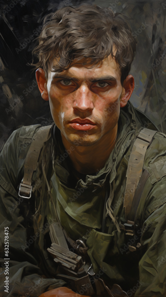 A portrait of a Slavic soldier, reflecting the warrior spirit and historical heritage of Slavic culture. This depiction captures the soldier's noble bravery and strength A portrait of a Slavic soldier, reflecting the warrior spirit and historical heritage of Slavic culture. This depiction captures the soldier's noble bravery and strength