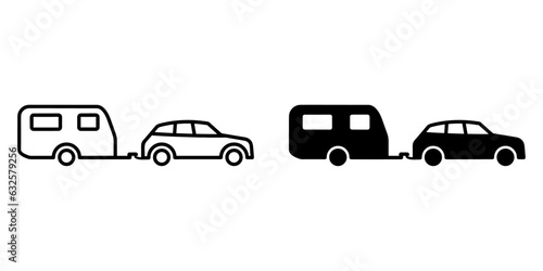 ofvs429 OutlineFilledVectorSign ofvs - car towing caravan vector icon . vehicle with trailer ball hitch sign . isolated transparent . black outline and filled version . AI 10 / EPS 10 / PNG . g11769