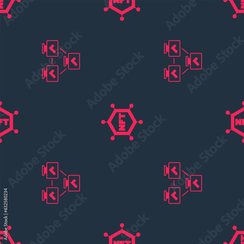 Set NFT blockchain technology and on seamless pattern. Vector