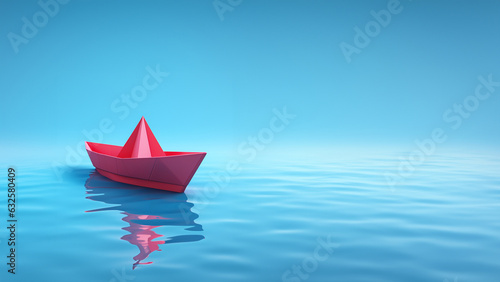 Rotes Papier Schiff auf dem Wasser, ai, generativ