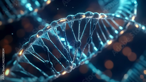 Human DNA structure with blue helix, generative AI.