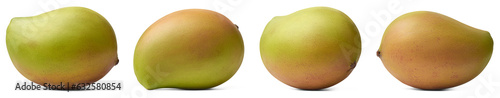 set of mangoes in different angles, mangifera indica, popular tropical fruit native to south asia and known for its deliciously sweet and juicy flavor isolated background photo