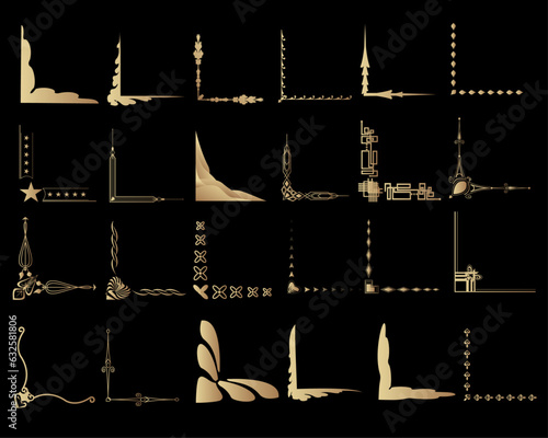 Gold Corners and Borders Decorative Vintage Frames Design Elements Set