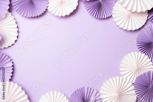 Frame Of Paper Fans On Pale Purple Color Background  Empty Space. Generative AI