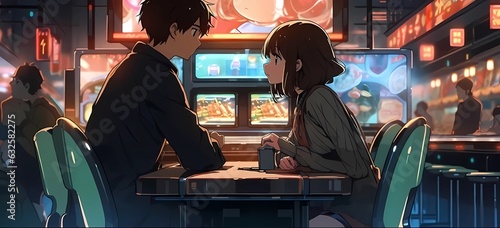 Young couple playing retro games in an arcade