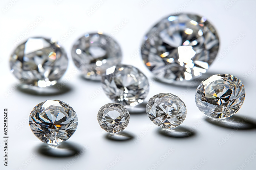 Diamonds Of Different Sizes On White Background. Generative AI Diamonds Of Different Sizes On White Background. Generative AI