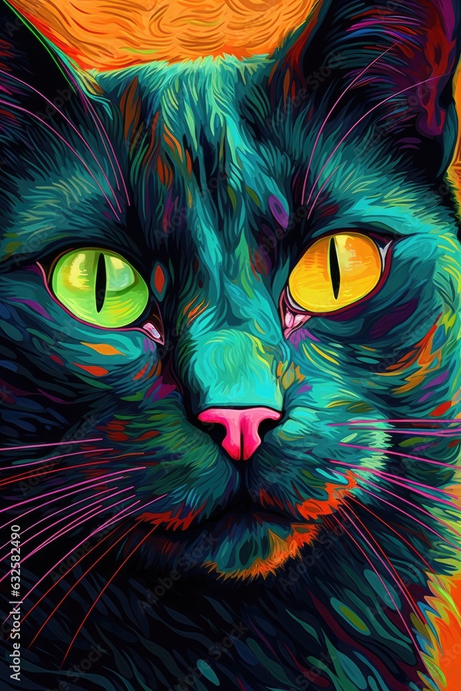 Bombay cat psychedelic look. Generative AI